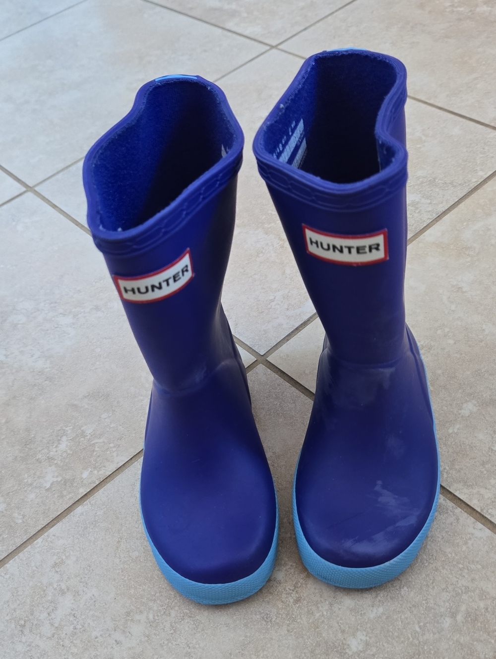 Hunter Kids Deep Blue Rain Boots with Light Blue Soles